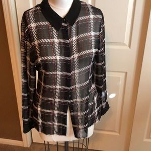 Vinca Camuto sheer plaid blouse